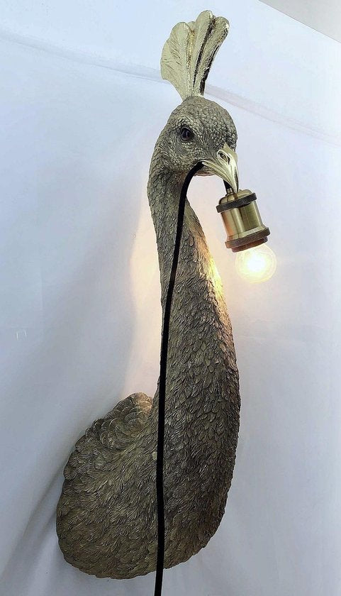 Pauw wandlamp goud