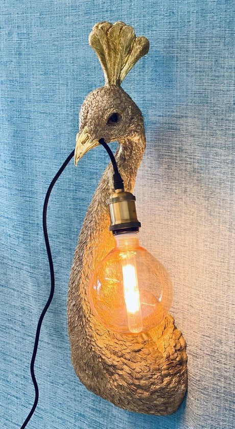 Pauw wandlamp goud