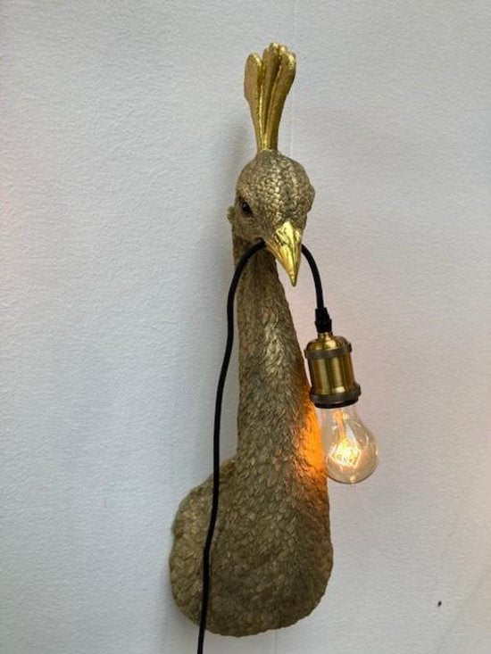 Pauw wandlamp goud
