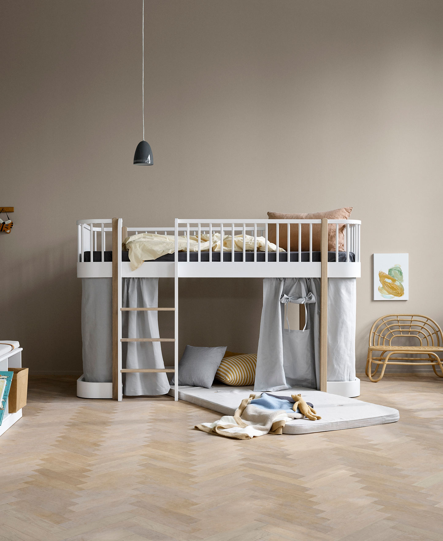 Wood Low Loft Bed White Oak - Oliver Furniture