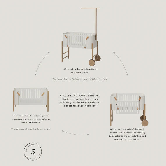 WOOD CO-SLEEPER INCL. BENCH CONVERSION, WHITE/OAK - Oliver Furniture