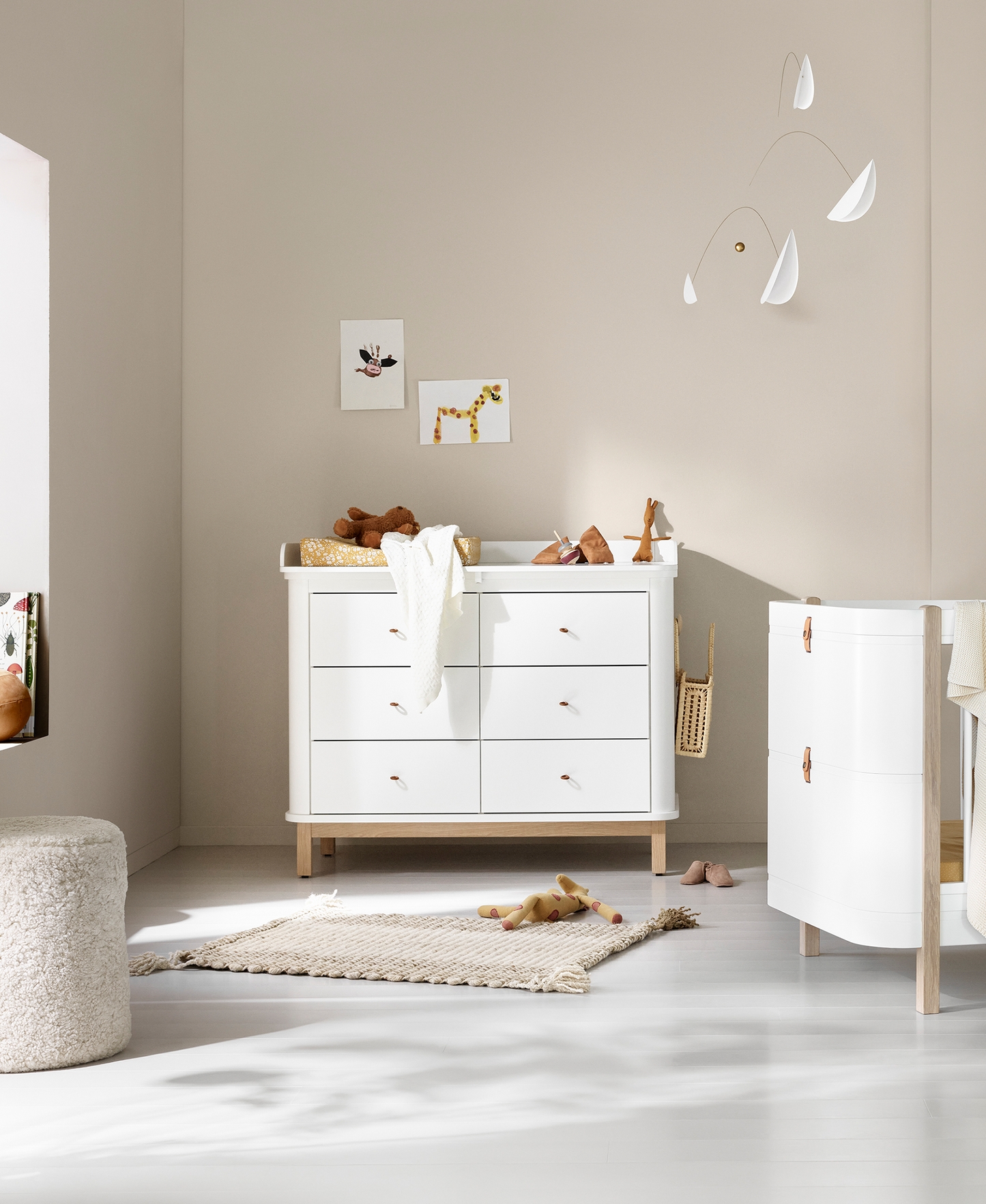 Wood Nursery Dresser 6 Drawers Large Top White Oak - Oliver Furniture