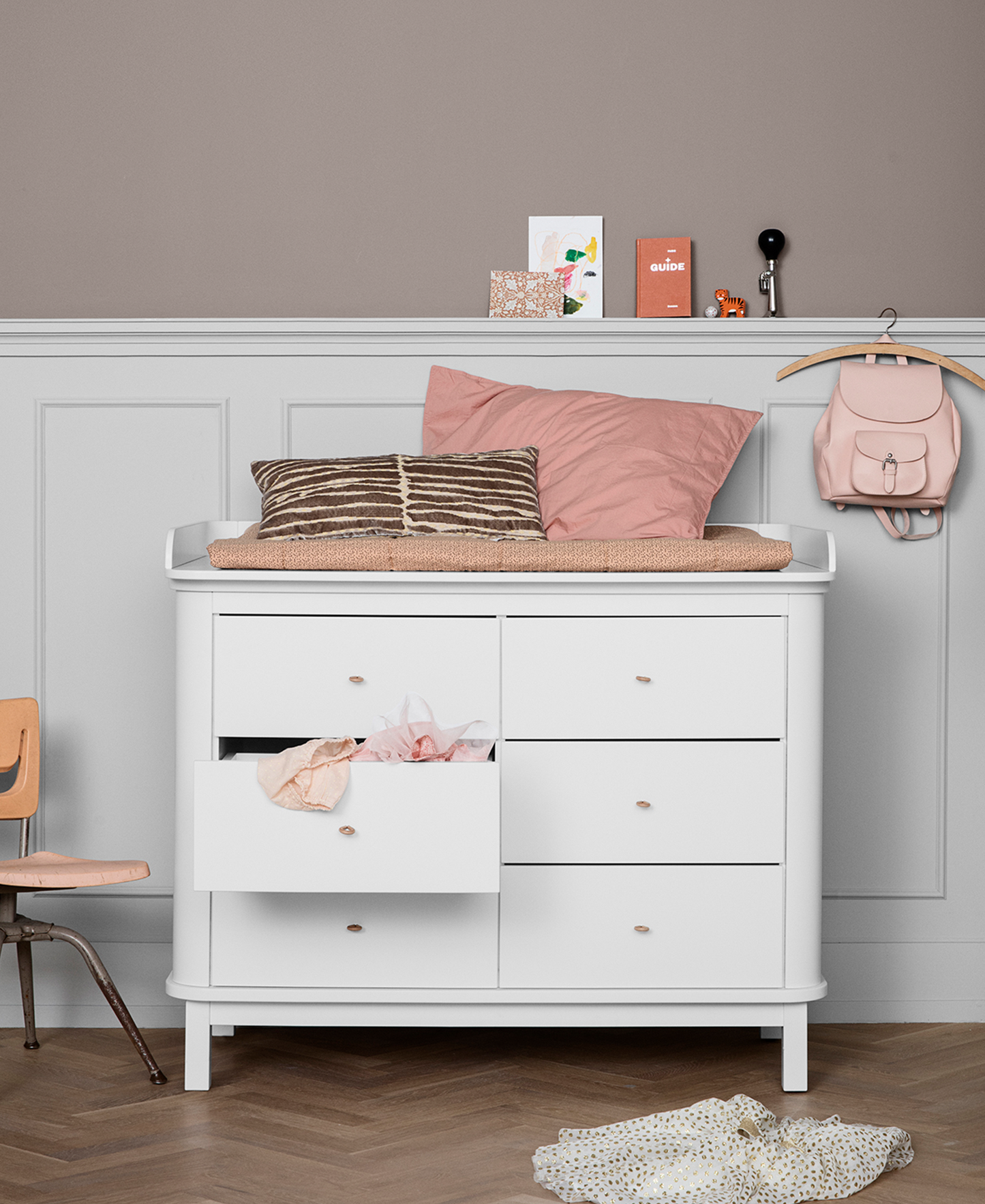 Wood Nursery Dresser 6 Drawers Large Top White Oak - Oliver Furniture