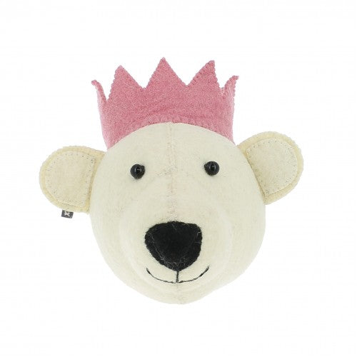 Animal Head Bear Head White with Pink Crown Mini - Fiona Walker England