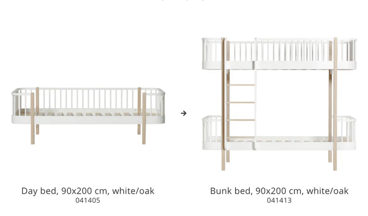 Conversion set Wood day bed to Wood bunk bed - white/oak - Oliver Furniture