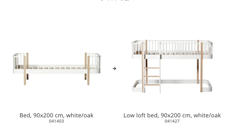 Conversion set Wood bed/junior bed to Wood low loft bed - white/oak - Oliver Furniture
