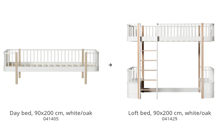 Conversion set Wood day bed to Wood loft bed - white/oak - Oliver Furniture