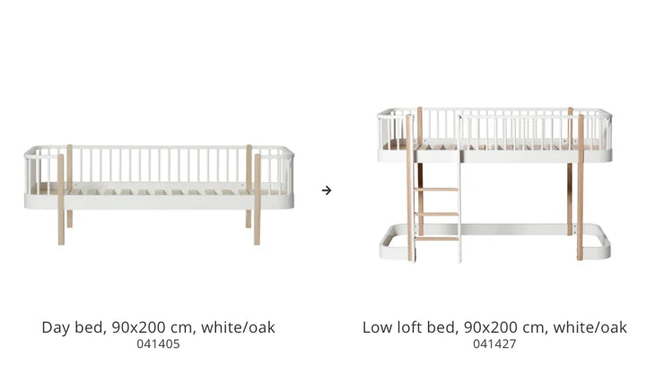 Conversion set Wood day bed to Wood low loft bed - white/oak - Oliver Furniture