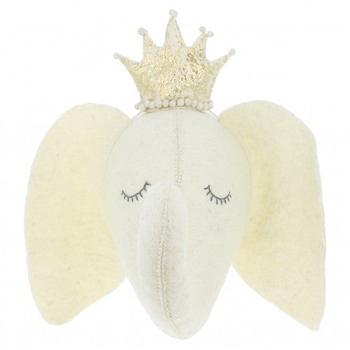 Animal head Cream Sleepy Elephant With Crown - Fiona Walker England