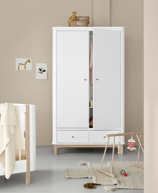 Wood Wardrobe 2 Doors White/Oak - Oliver Furniture